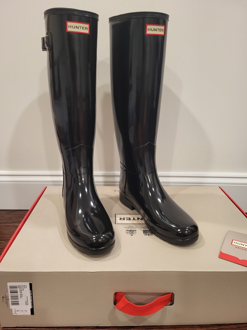 Hunter Original Tall Gloss Women's Wellington Rain Boots Black 8 Equestrian NWT